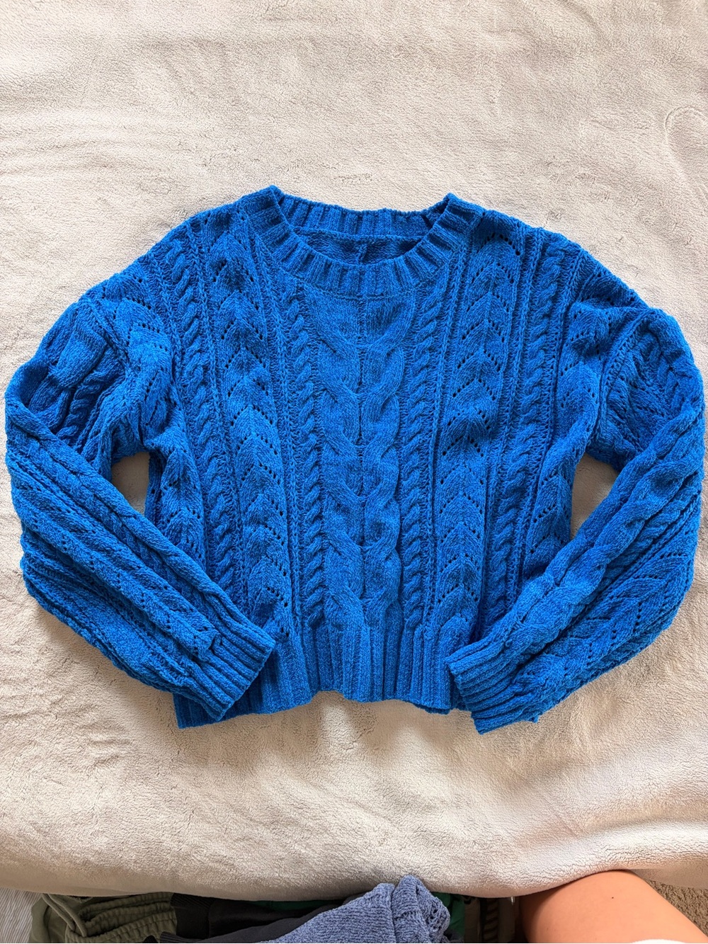 belk Blue Cable-Knit Crew Neck Sweater